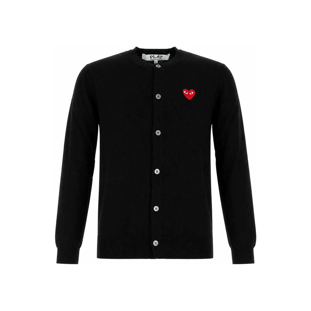 Comme des Garcons Red Heart Round Neck Knit Cardigan Black