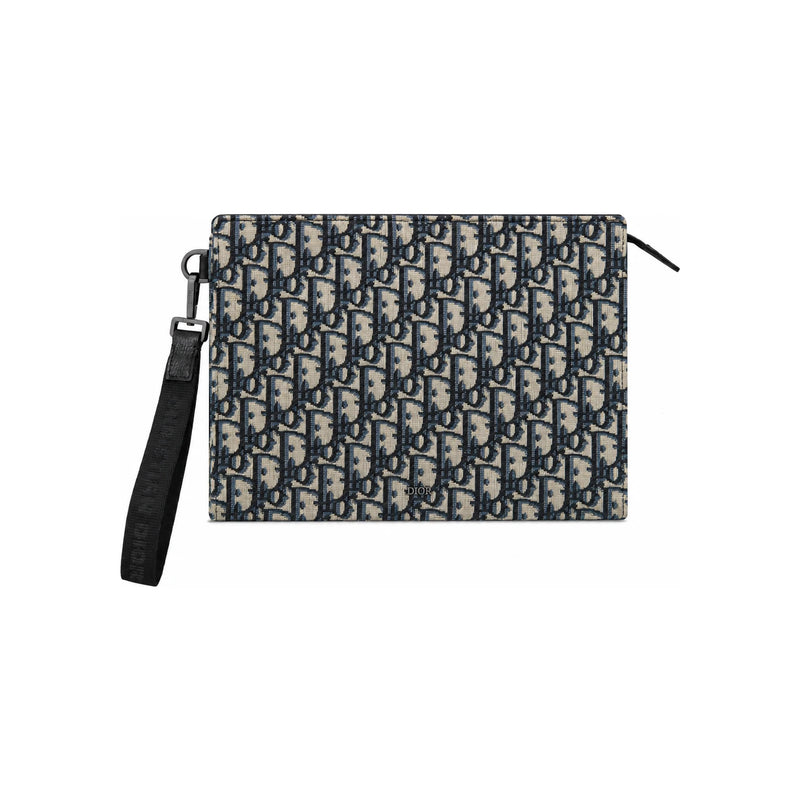 DIOR Beige Black Oblique A5 Triangle Pouch Men’s Clutch Bag 2ESCA483YKY H05E