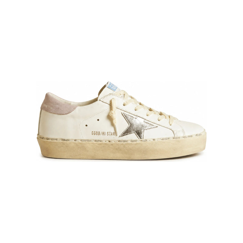 GOLDEN GOOSE Laminated Star Hi Star Low-Top Sneakers White Leather