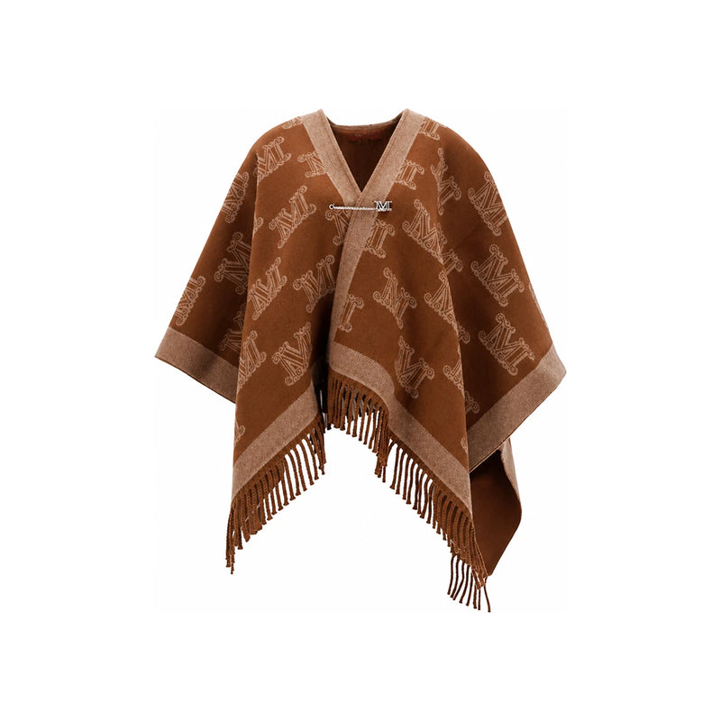 Max Mara Jacquard M Monogram Fringe Wool Cape Poncho Coat 2426736011600 009