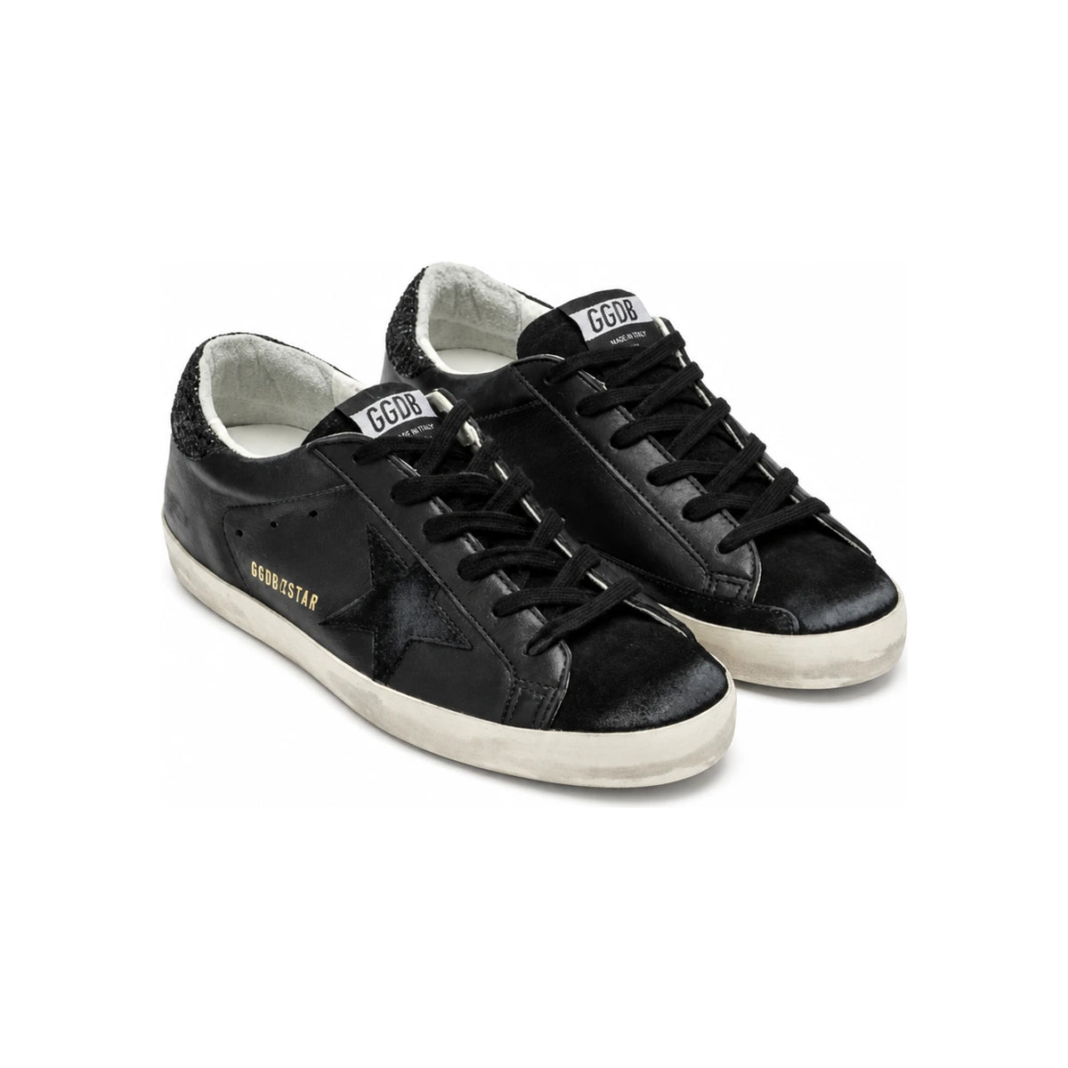 GOLDEN GOOSE Superstar Women's Black Glitter Heel Tab Low Top Sneakers