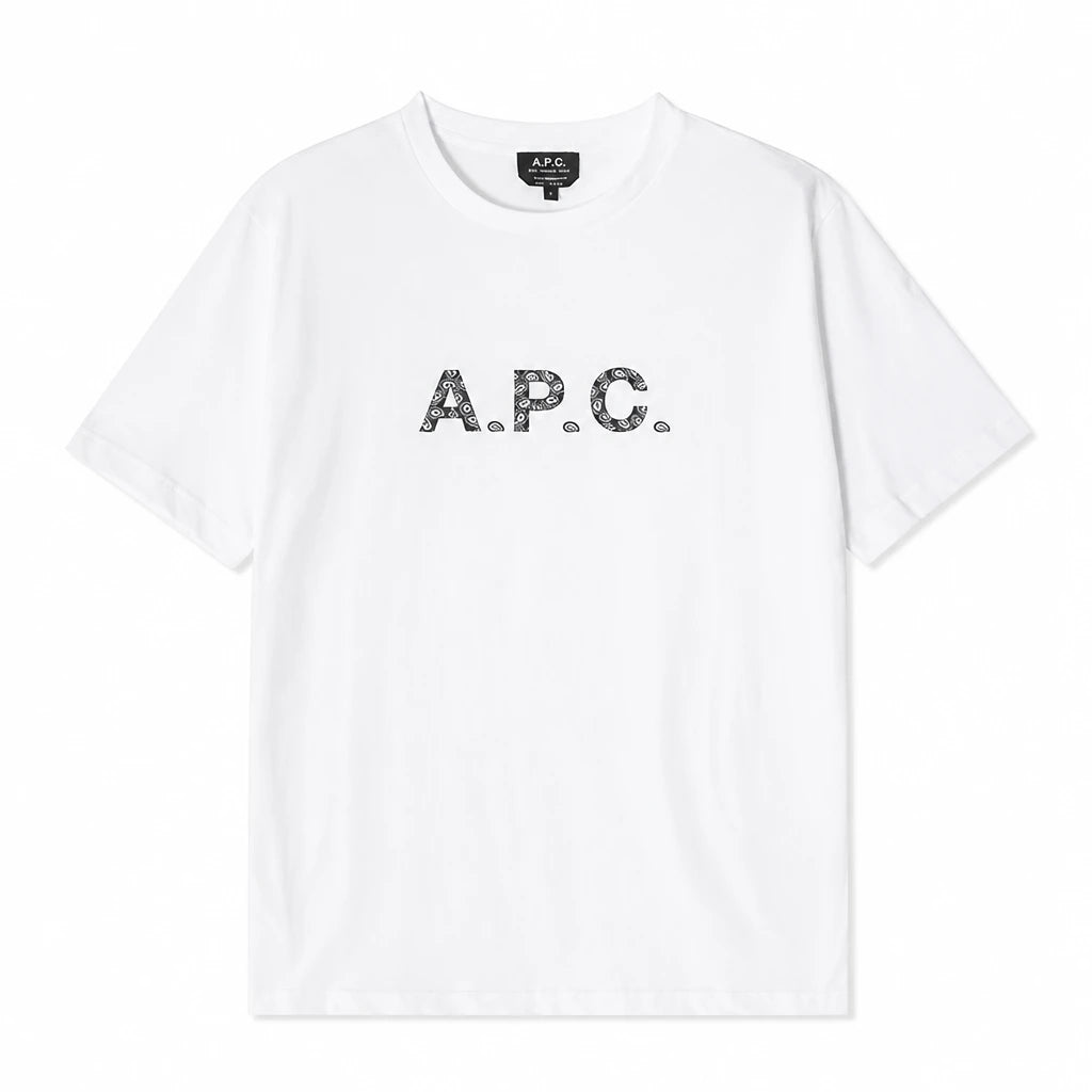 A.P.C. James Bandana Short Sleeve T-Shirt White Black Men H26347 TAG BLANC NOIR