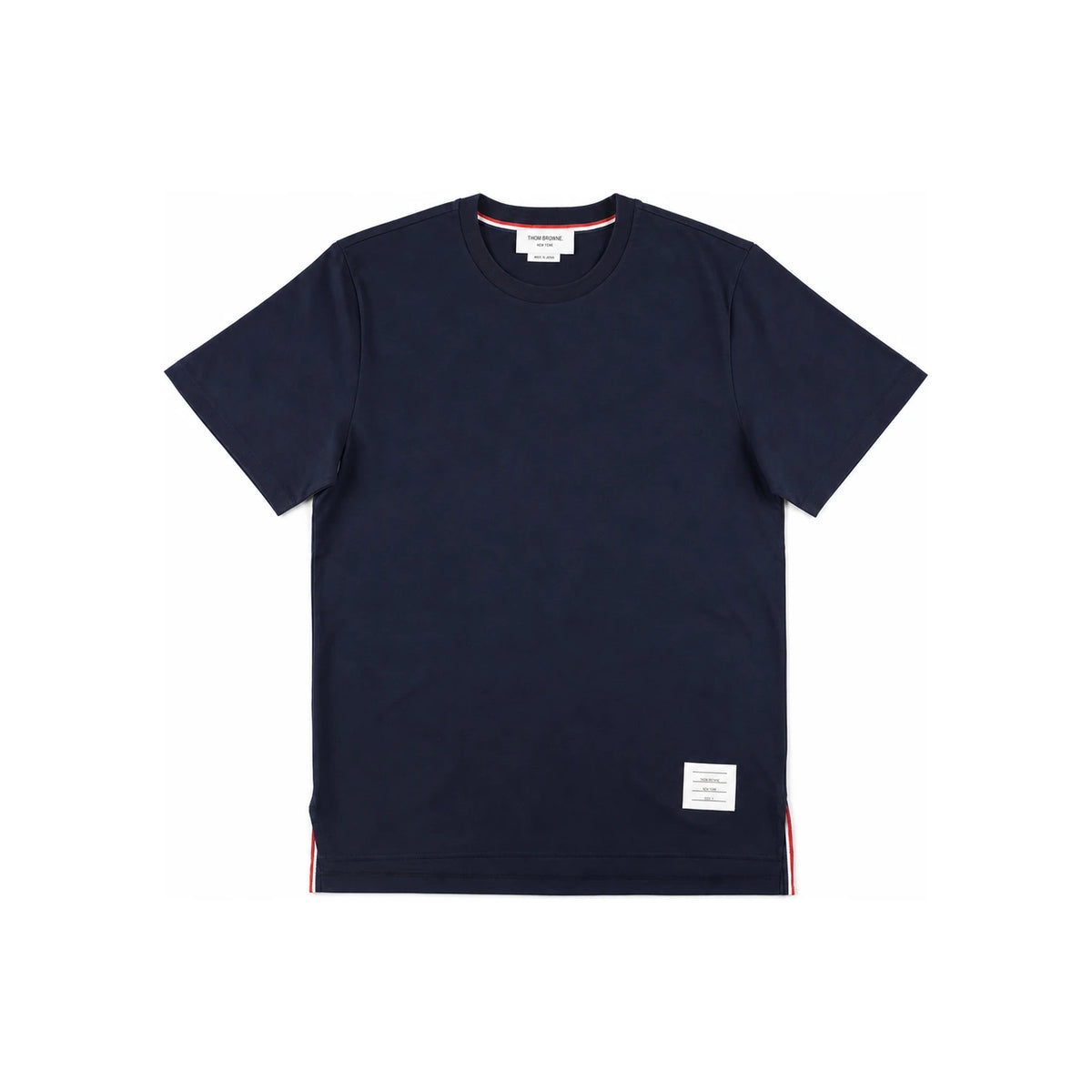 THOM BROWNE Side Slit Relaxed Fit Short Sleeve T-Shirt Navy Cotton