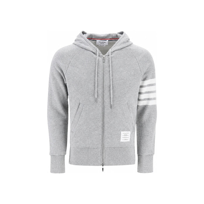 THOM BROWNE 4-Bar Stripe RWB Tab Loopback Jersey Knit Hoodie Zip-Up