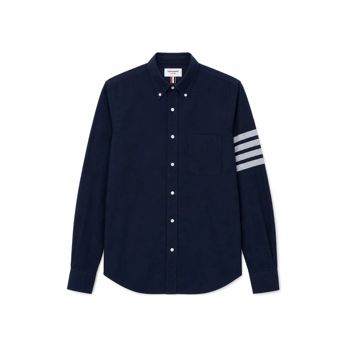 THOM BROWNE Solid Flannel 4-Bar Name Tag Straight Fit Long Sleeve Shirt