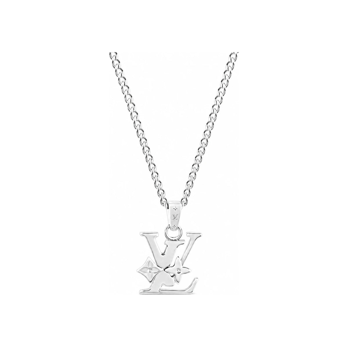 Louis Vuitton Monogram Row Pendant Necklace Silver-Tone Men's Jewelry