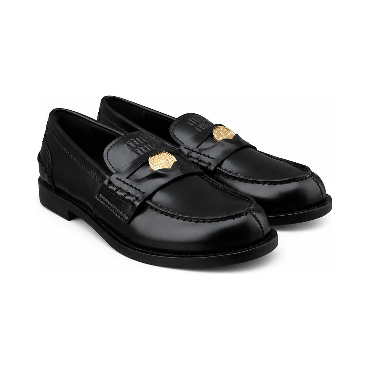 Miu Miu Black Leather Logo-Engraved Loafers