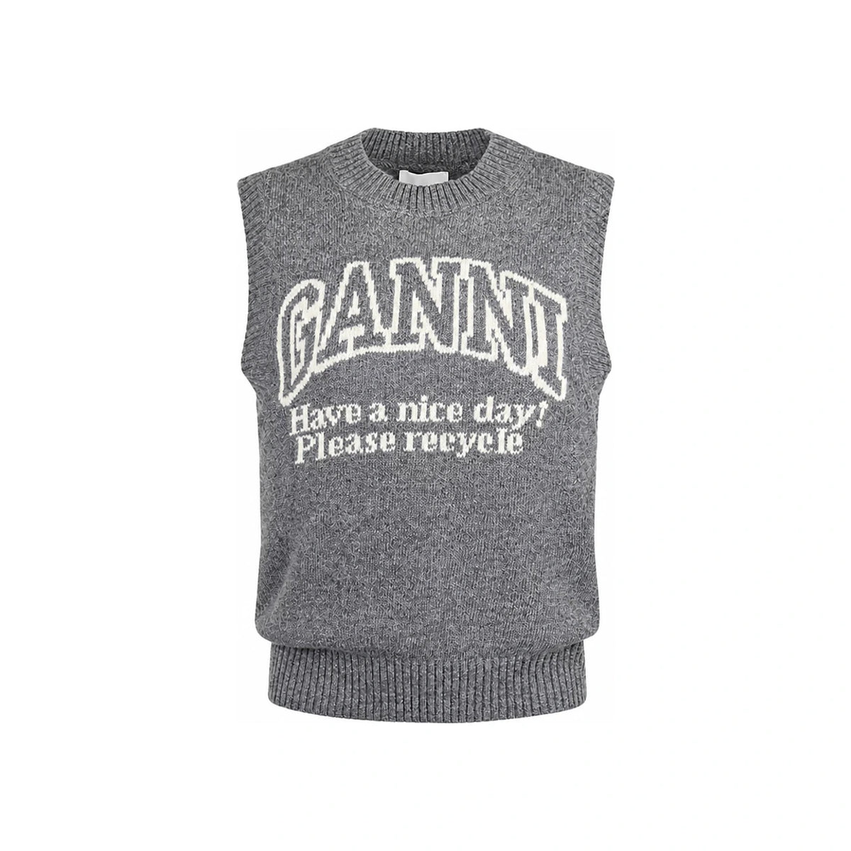 GANNI Women’s Logo Graphic Crewneck Wool Knit Vest K2308 523