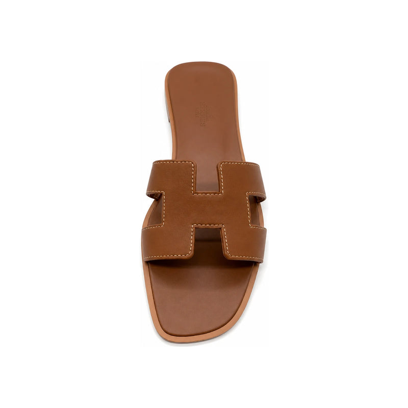 HERMES Oran Sandals Women Leather Gold Color Slides