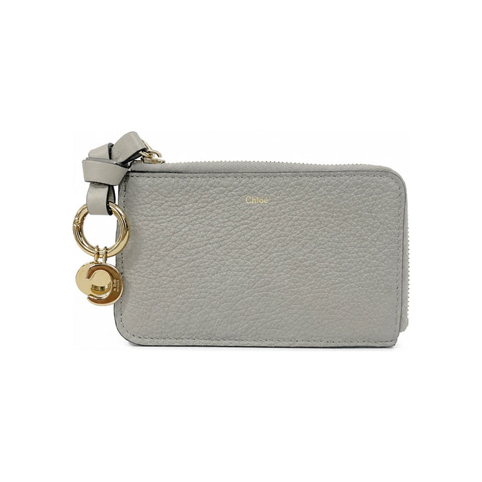 Chloe Alphabet Coin Card Holder Cashmere Gray Leather Wallet