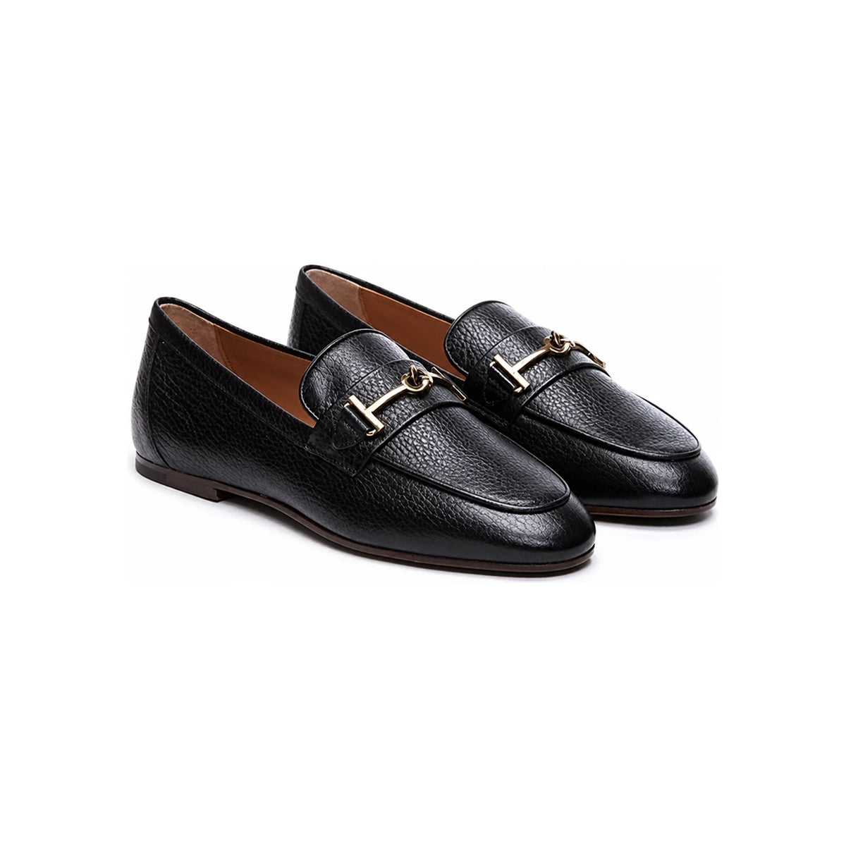 Tods Gold Logo Leather Loafers Black Women’s