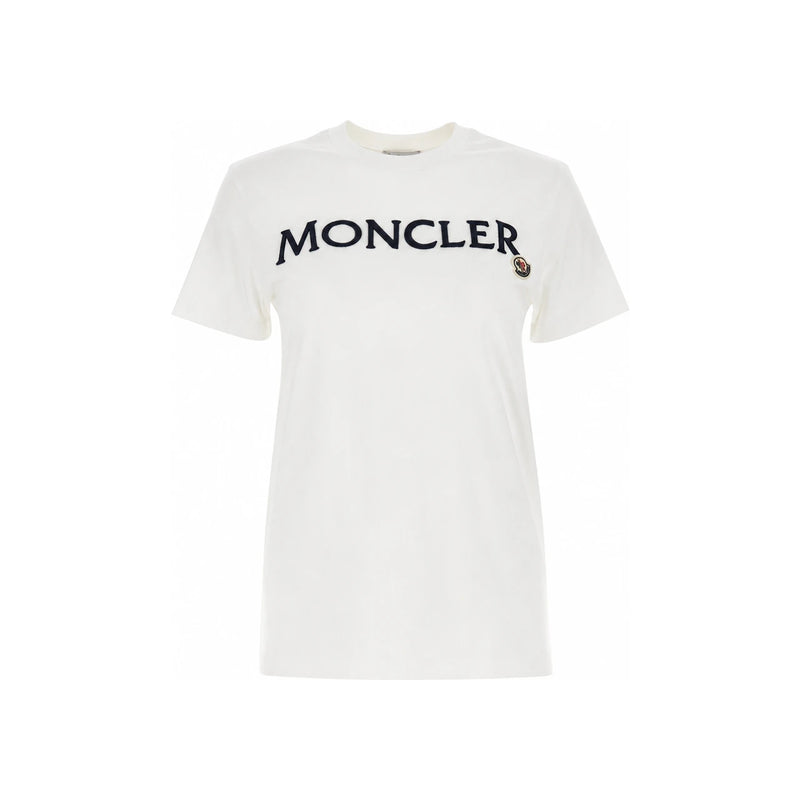 Moncler Women’s Embroidered Logo Cotton Short Sleeve T-Shirt White