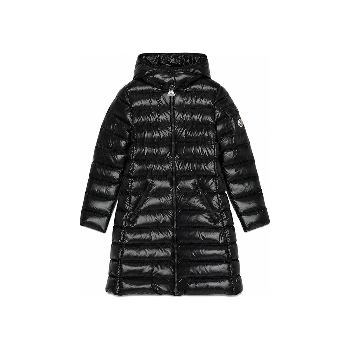 Moncler Women’s Moka Logo Patch Long Down Puffer Jacket Black