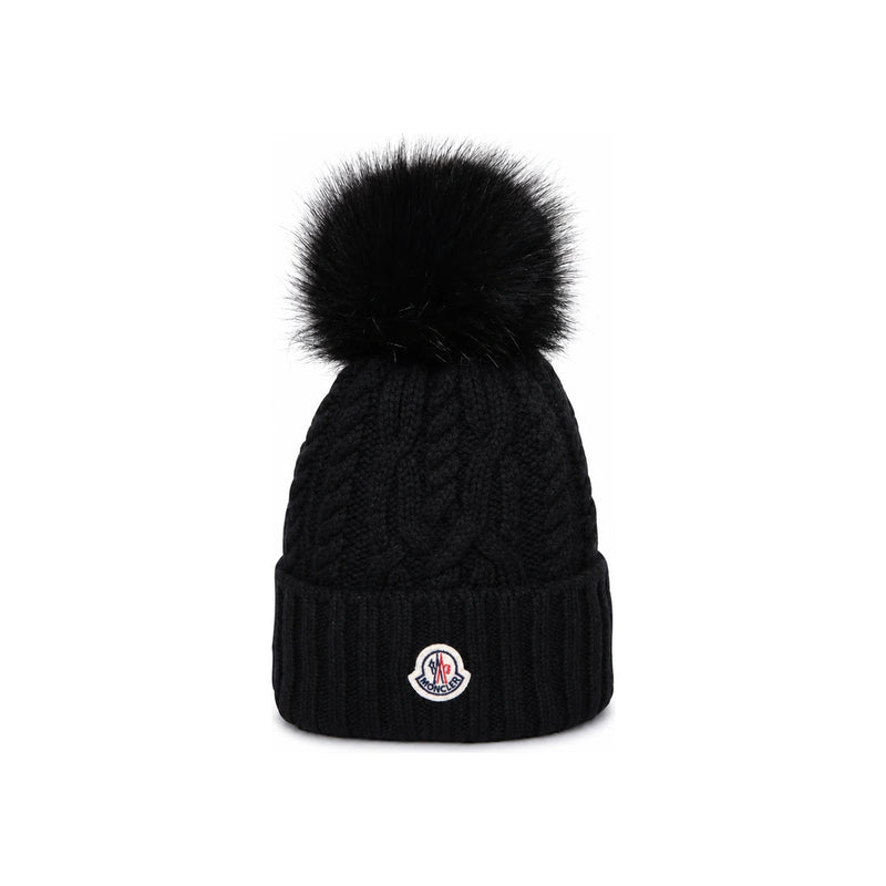 Moncler Pom Pom Cashmere Wool Beanie Black