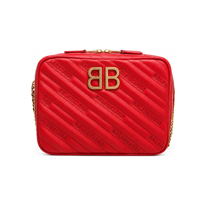 BALENCIAGA Red Chain Shoulder Crossbody Bag Gold Logo