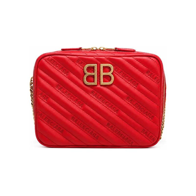 BALENCIAGA Red Chain Shoulder Crossbody Bag Gold Logo