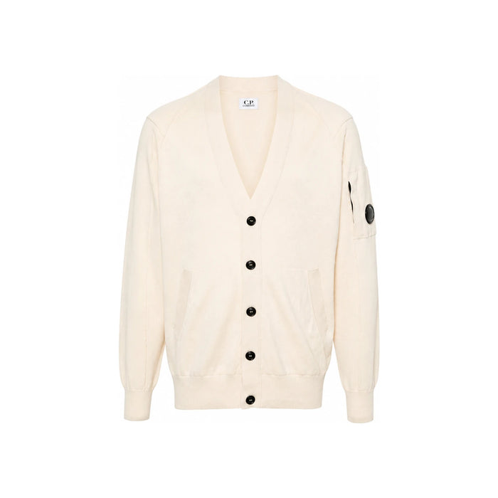 CP Company Lens Logo Patch Cardigan Cream Knit Men's
