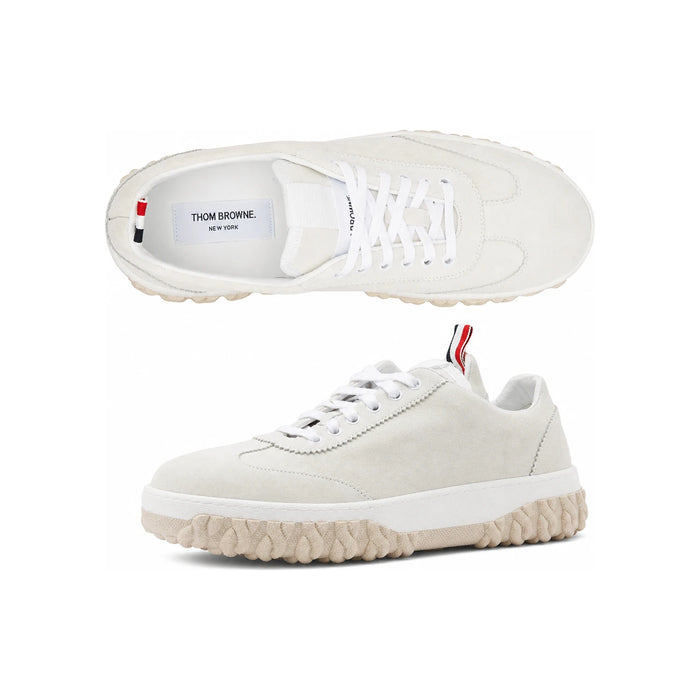 THOM BROWNE Calf Suede Cable-Knit Sole Low-Top Sneakers White MFD254AL0037 100