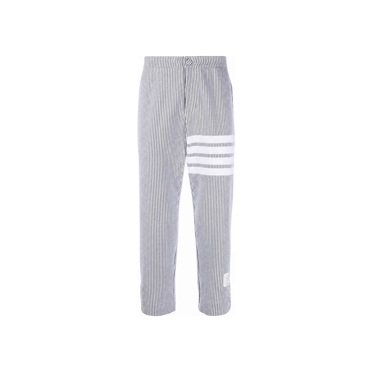 THOM BROWNE Light Gray 4-Bar Seersucker Loopback Cotton Classic Pants