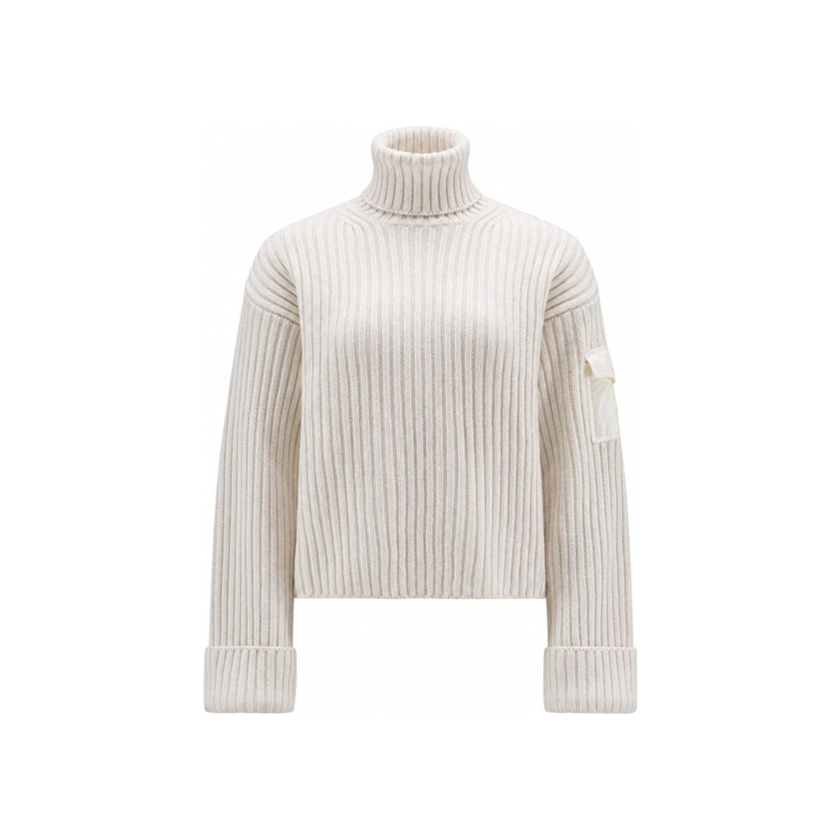 Moncler Ivory Wool Turtleneck Sweater with Pocket Logo Patch 9F00017 M1241 080