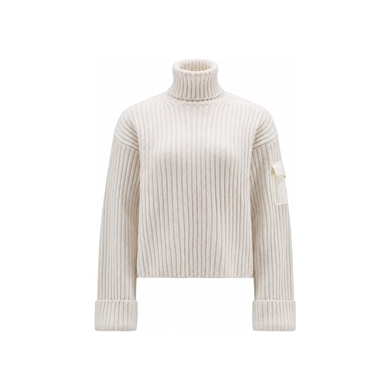 Moncler Ivory Wool Turtleneck Sweater with Pocket Logo Patch 9F00017 M1241 080