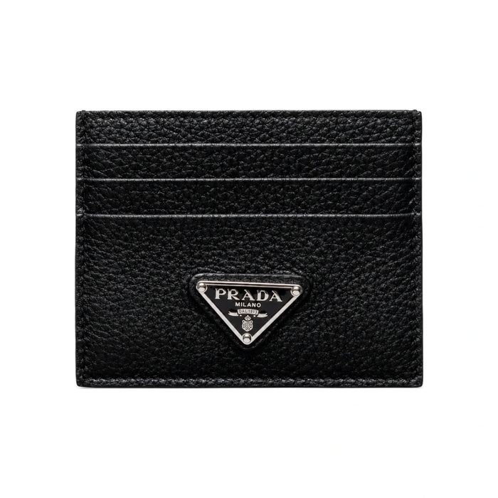 PRADA Men's Leather Triangle Logo Card Holder