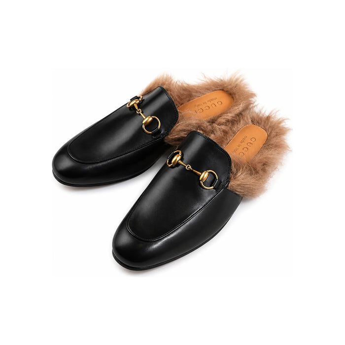 GUCCI Princetown Horsebit Leather Backless Loafers Black Slippers