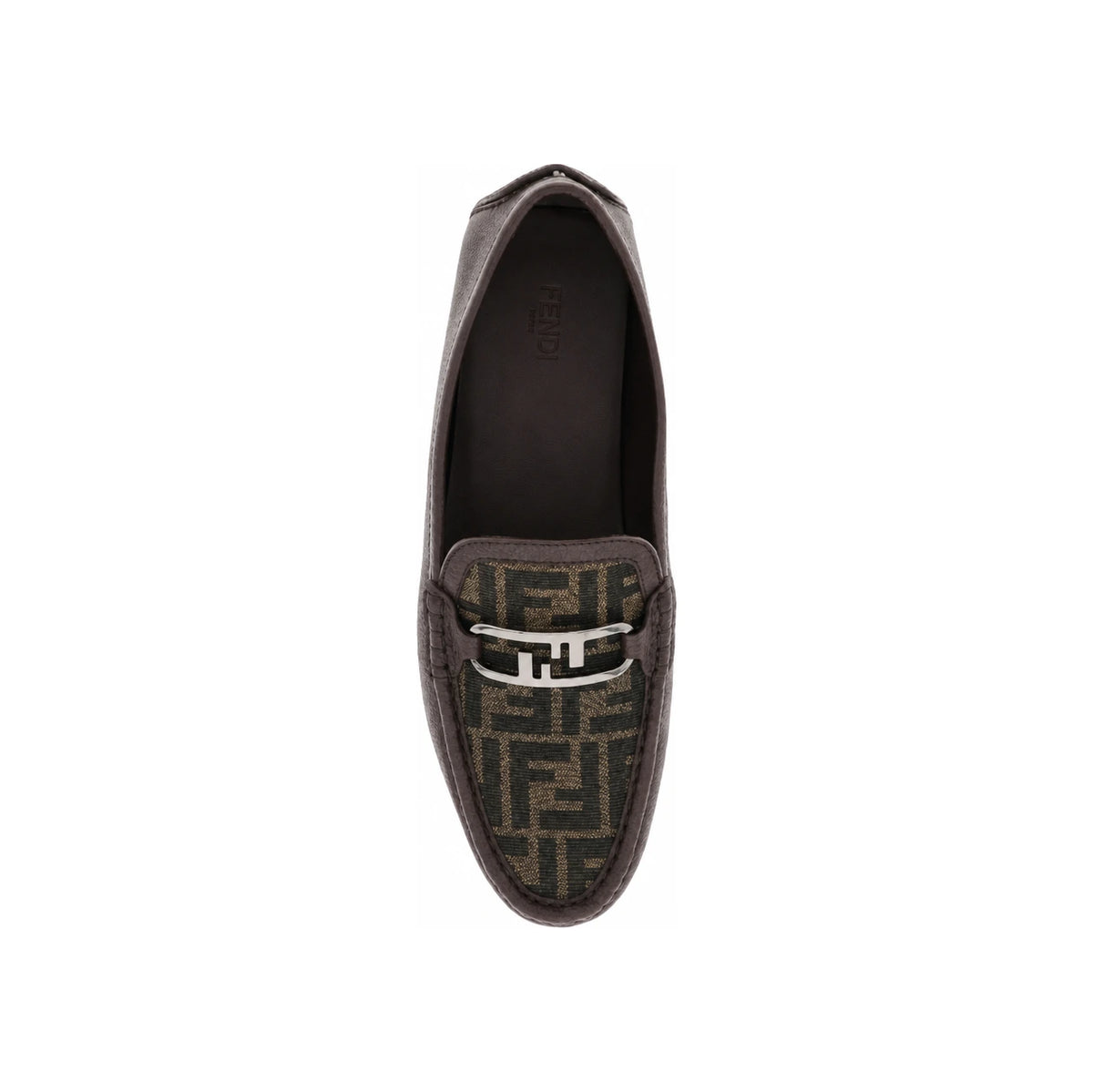 FENDI O’Lock Decor Driving Loafers Black Leather Men's Shoes