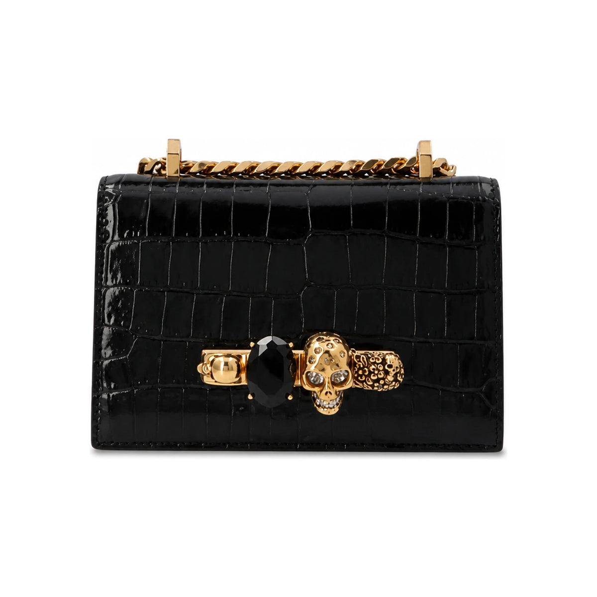 Alexander Mcqueen Jewel Mini Satchel Shoulder Bag Black Leather