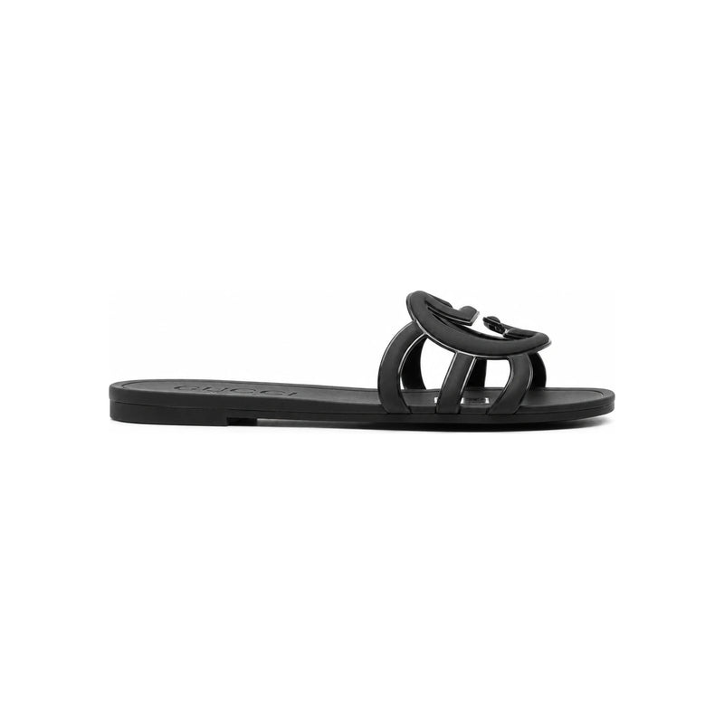 GUCCI Women’s Interlocking G Slide Sandals Black Leather