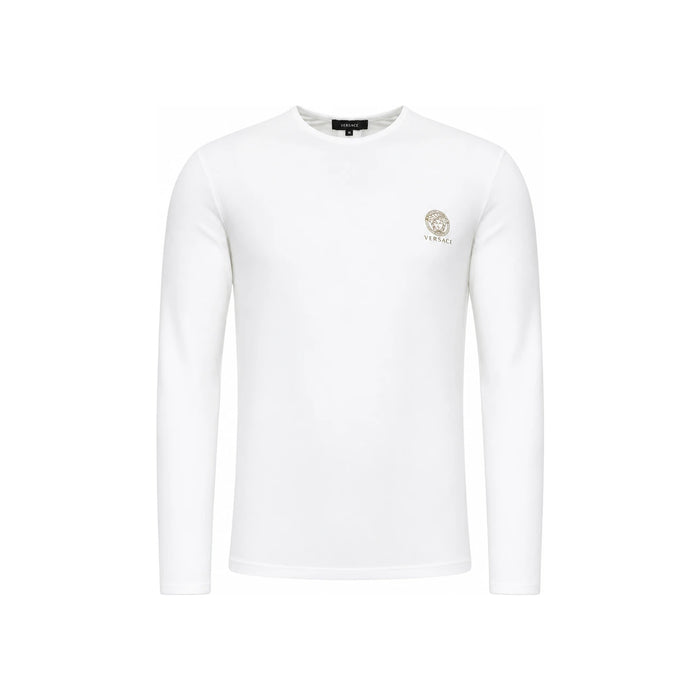 Versace Logo Round Neck Long Sleeve T-Shirt Black Cotton