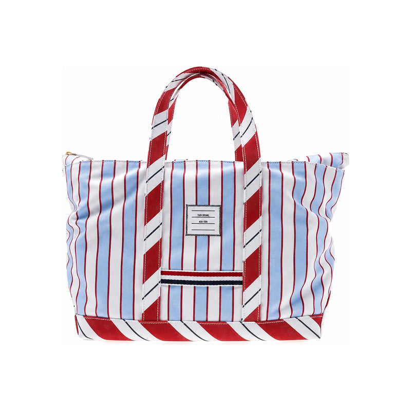 THOM BROWNE Men’s Stripe Leather Tote Bag Navy