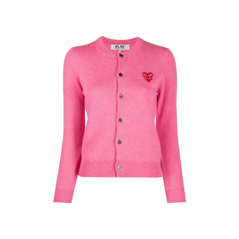 Comme des Garcons Double Red Heart Patch Pink Cardigan Unisex Knit AX N075 051 4