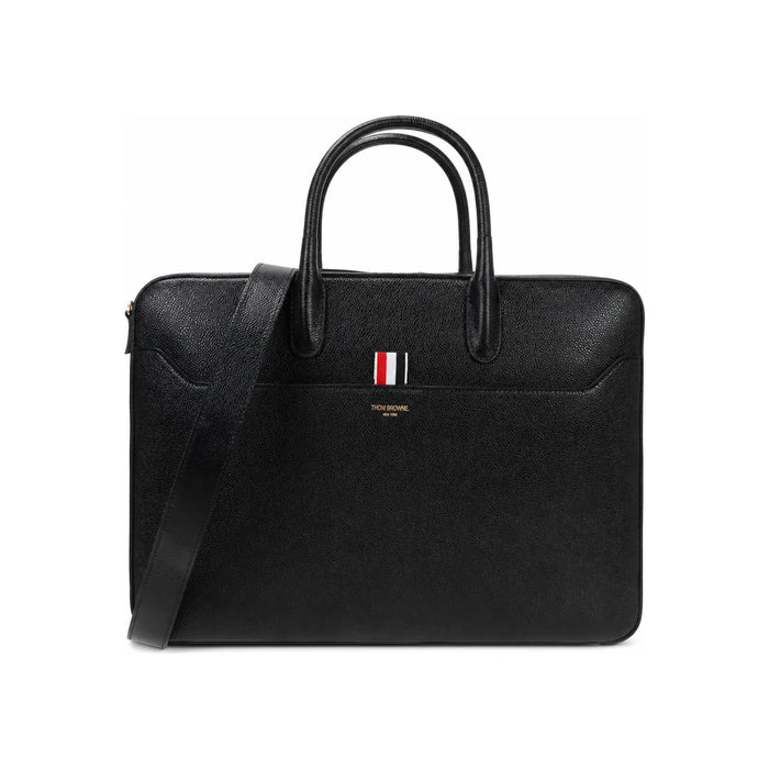 THOM BROWNE Black Leather Business Briefcase Laptop Bag MAG410A 00198 001