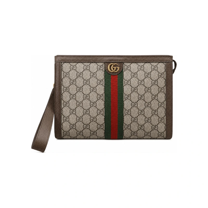 GUCCI Ophidia GG Supreme Canvas Clutch Brown Beige