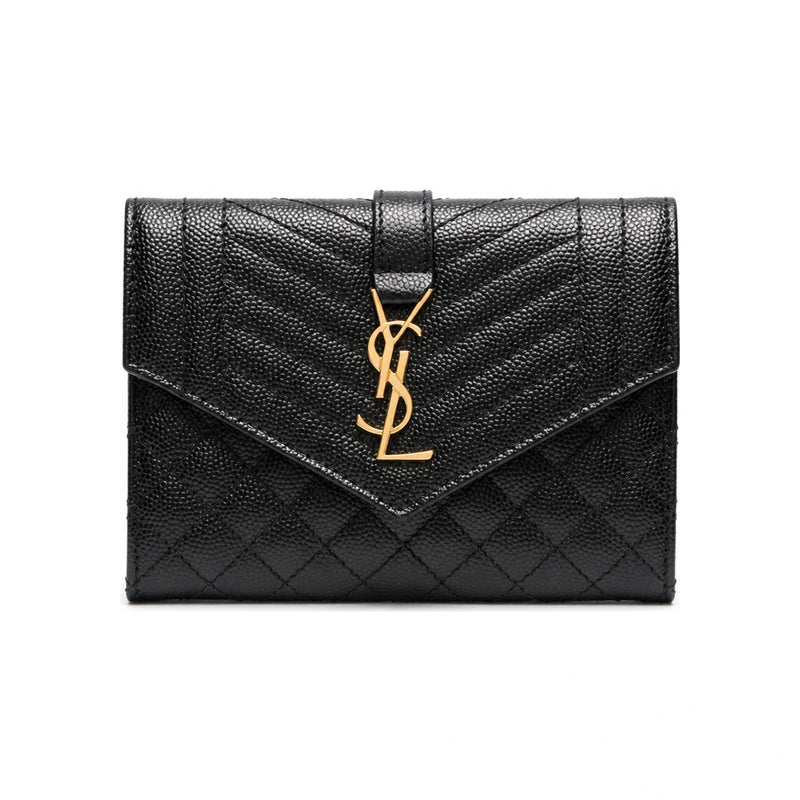 Saint Laurent Mix Matelasse Monogram Medium Wallet Black Leather