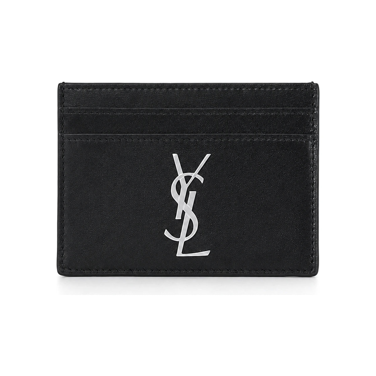 Saint Laurent Monogram Card Holder Black Silver-Tone Hardware Wallet