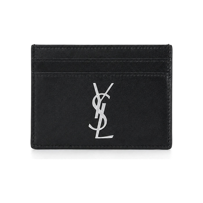 Saint Laurent Monogram Card Holder Black Silver-Tone Hardware Wallet