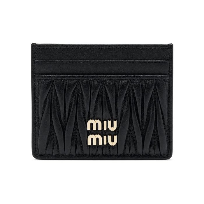 Miu Miu Black Matelassé Leather Card Holder Wallet