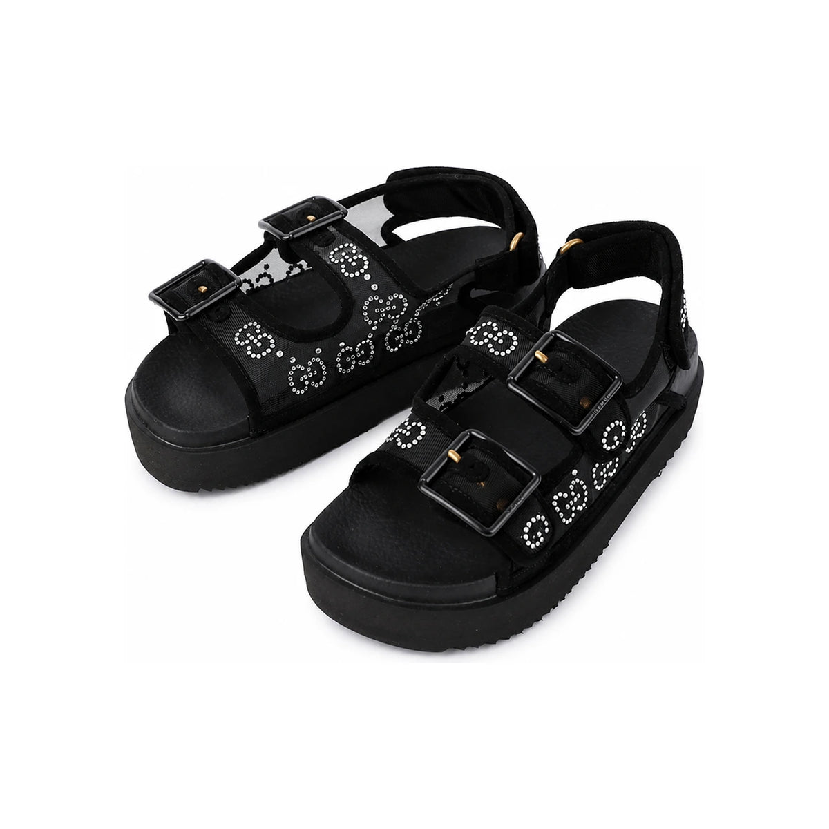 GUCCI Crystal GG Logo Sandals Black Women’s