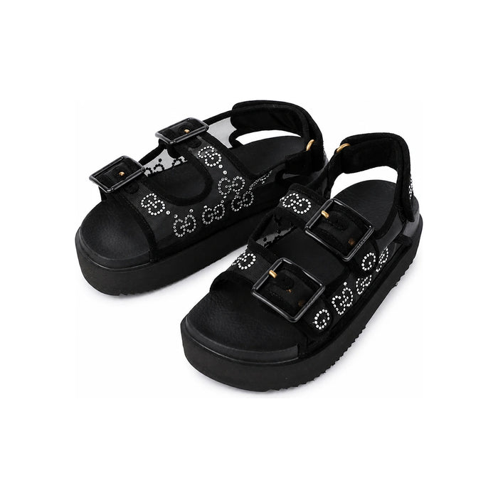 GUCCI Crystal GG Logo Sandals Black Women’s