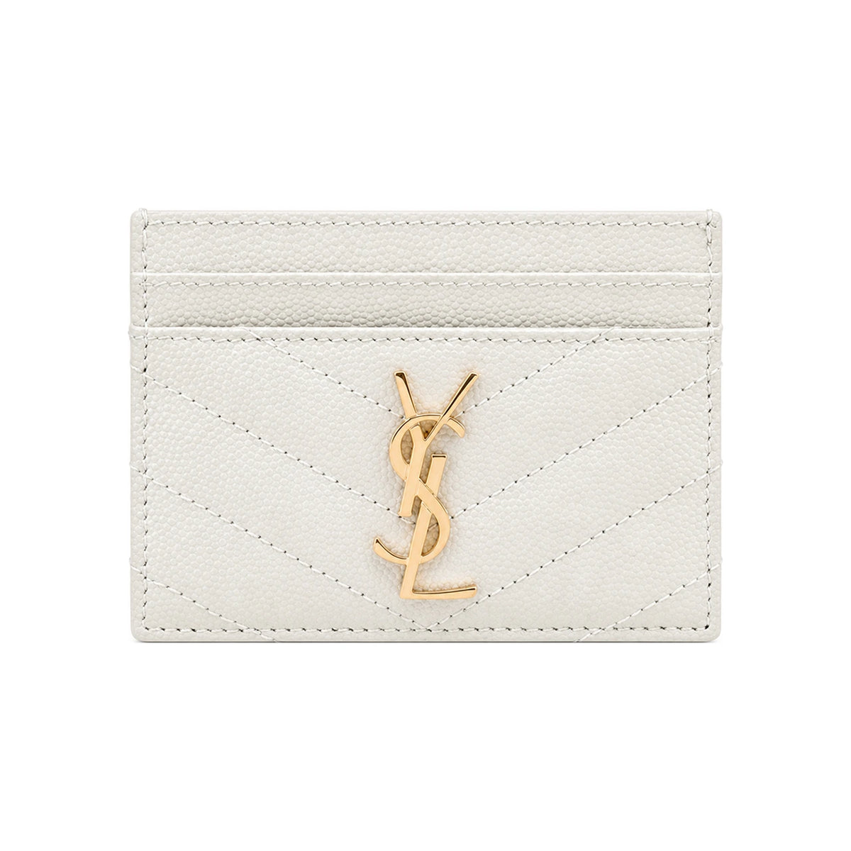 Saint Laurent Cassandra Matelassé Leather Card Holder Wallet Ivory