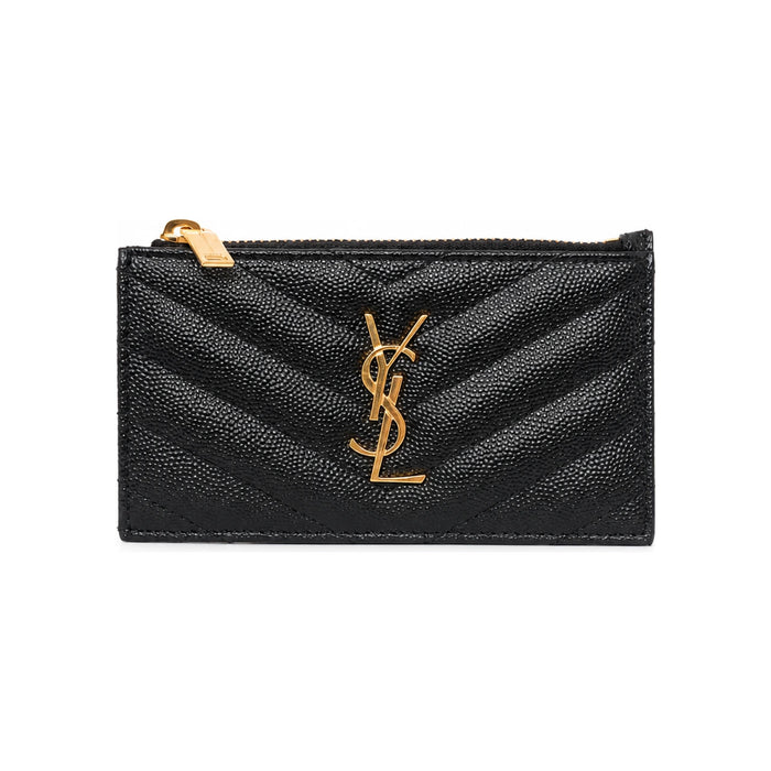 Saint Laurent Cassandra Monogram Caviar Gold Matelassé Card Holder Black