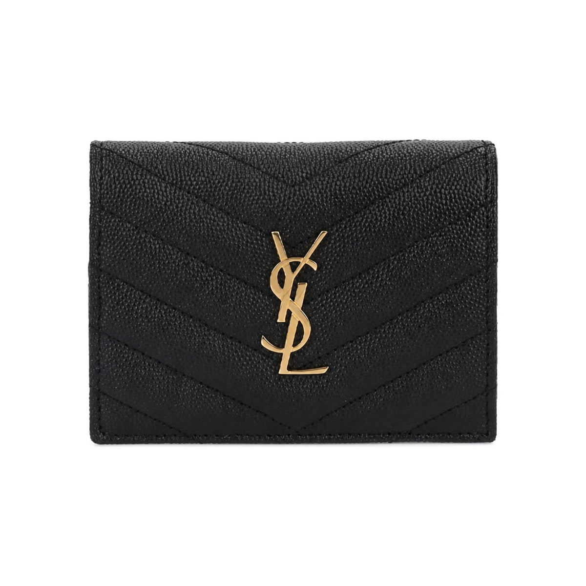 Saint Laurent Gold-Tone Cassandre Matelassé Leather Card Holder