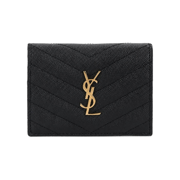 Saint Laurent Gold-Tone Cassandre Matelassé Leather Card Holder