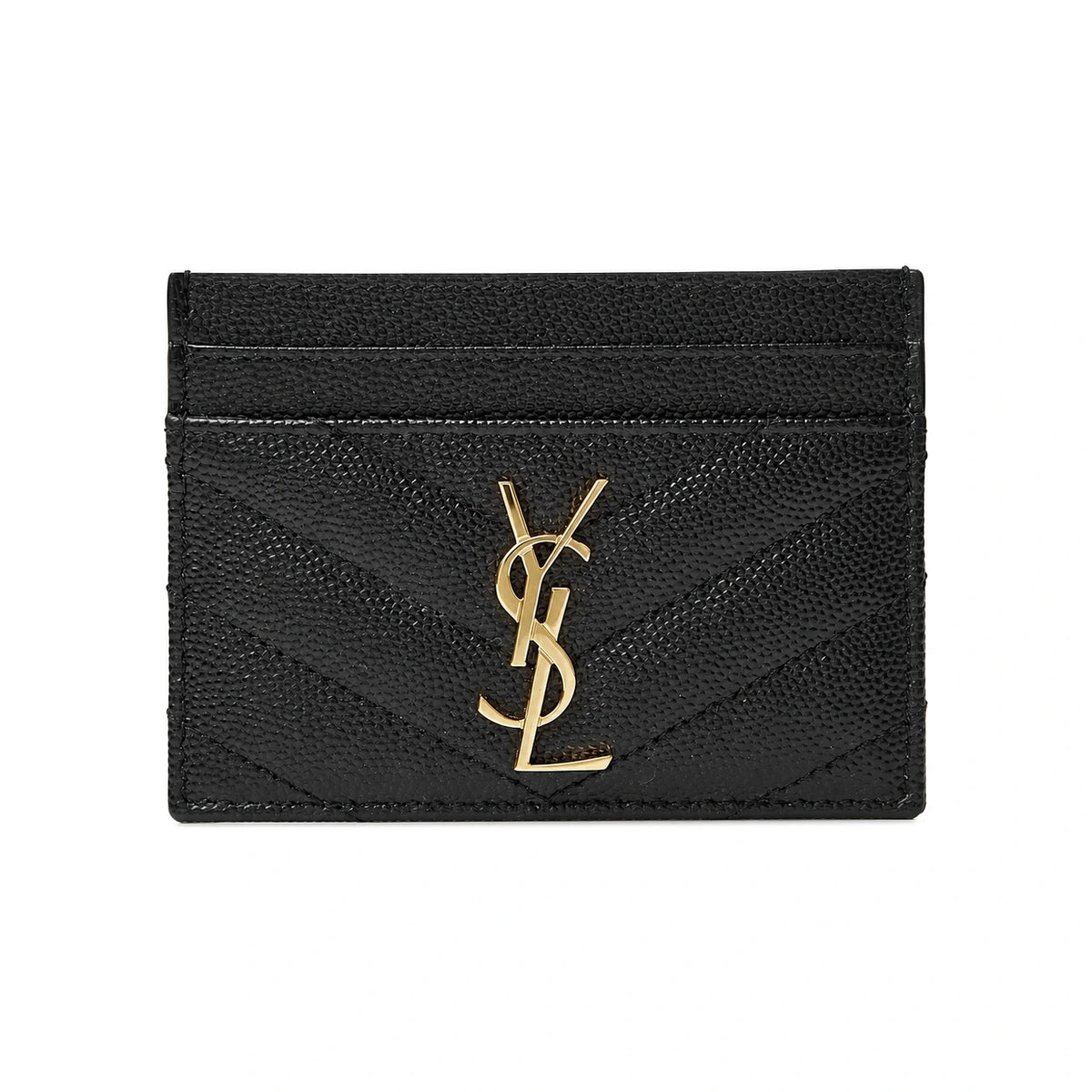Saint Laurent Cassandra Gold Matelassé Grain de Poudre Card Holder Black