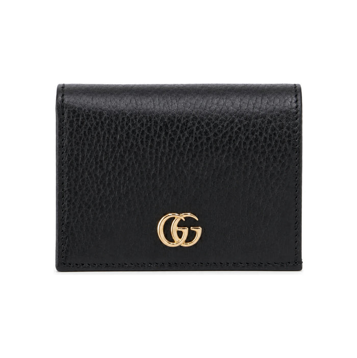 GUCCI Black Leather GG Marmont Card Holder Wallet
