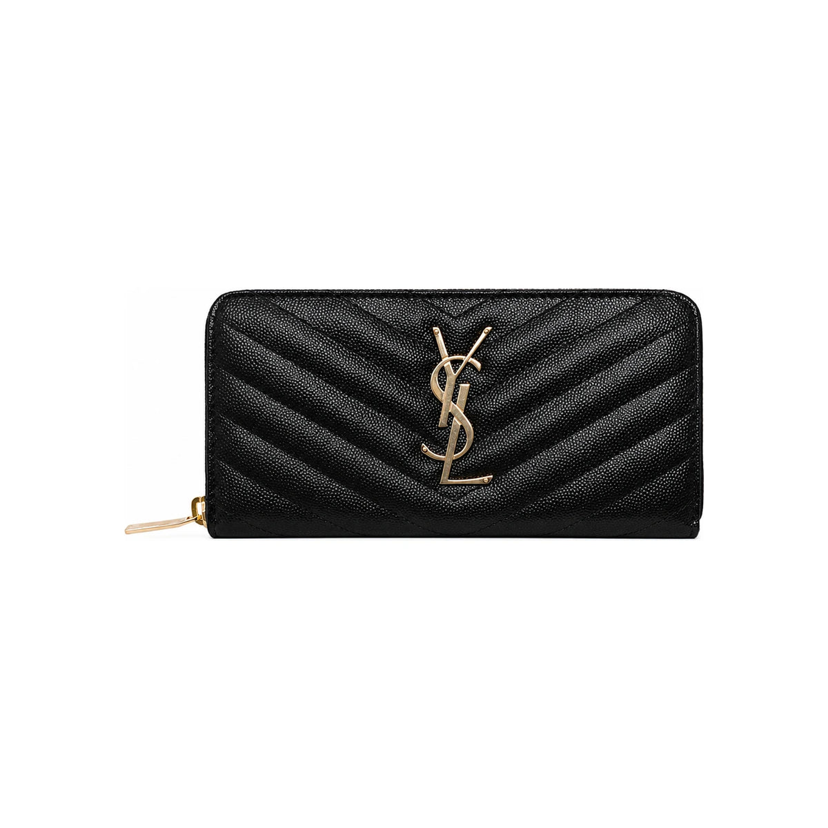 Saint Laurent Monogram Zip Long Wallet Black Leather