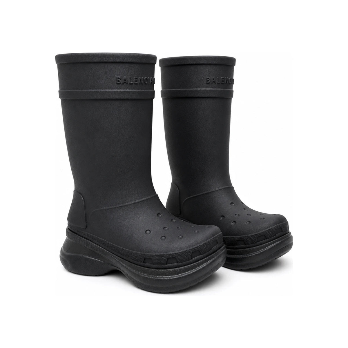 BALENCIAGA Black Rubber Crocs Chelsea Boots Unisex