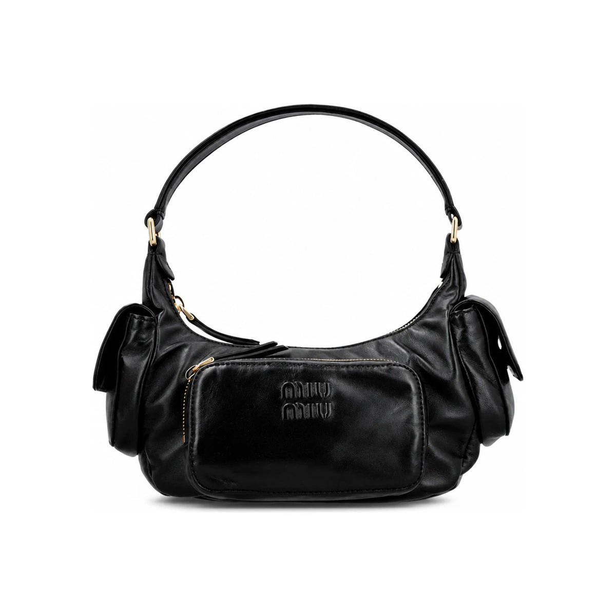 Miu Miu Nappa Leather Embossed Logo Shoulder Bag Black